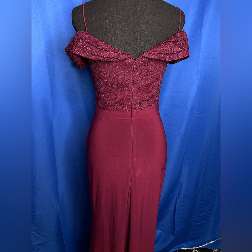 Women's Merlot Off Shoulder Gown Maxi Formal Sz 4 Elegant Princess Lace Regency - Picture 3 of 14